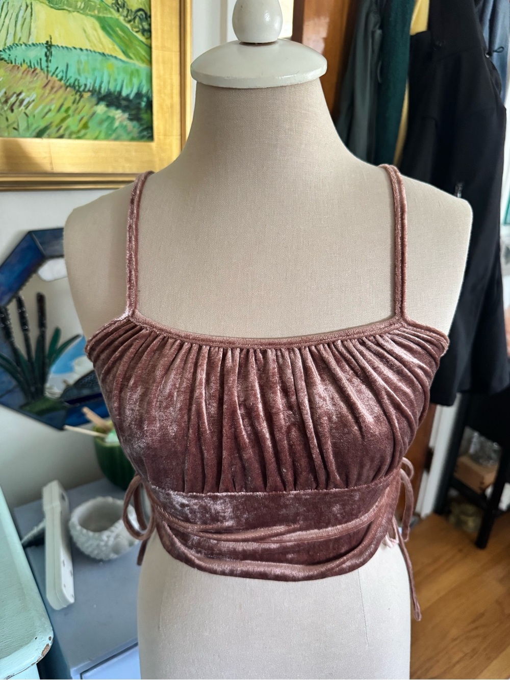 RSQ Pink Velvet Strappy Crop Top S Summer Clubwear VGUC Boho